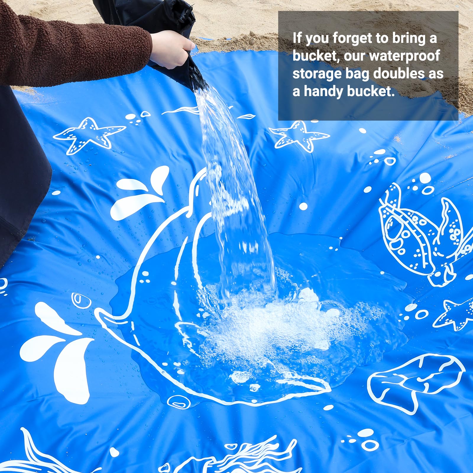 UCandy 6.5 X 6.5 Ft Baby Beach Pool, Portable Kiddie Pool and Beach Blanket, 2 in 1Waterproof Foldable Sand for Kid Vacation Picnic with Storage Bag