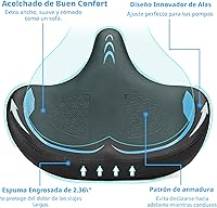 Vista 4 de Oversized Bike Seat for Men & Women Comfort, Extra Wide Bicycle Seat Cushion, Comfortable Wing Padded, Large Replacement Saddle for Peloton