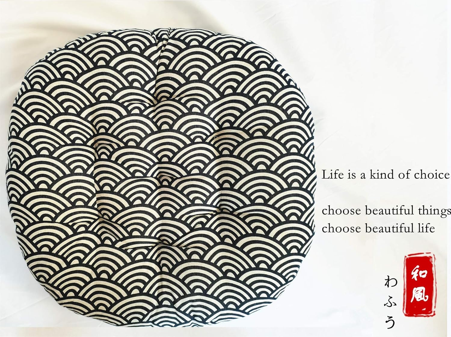 CHEOALFA 22x22 (Set of 2) Round Floor Pillow Japanese Futon Chair Pad Tatami Floor Cushion for Living Room Balcony Outdoor Children‘s Play Area etc. (Small Waves, 22x22inches) : Home & Kitchen