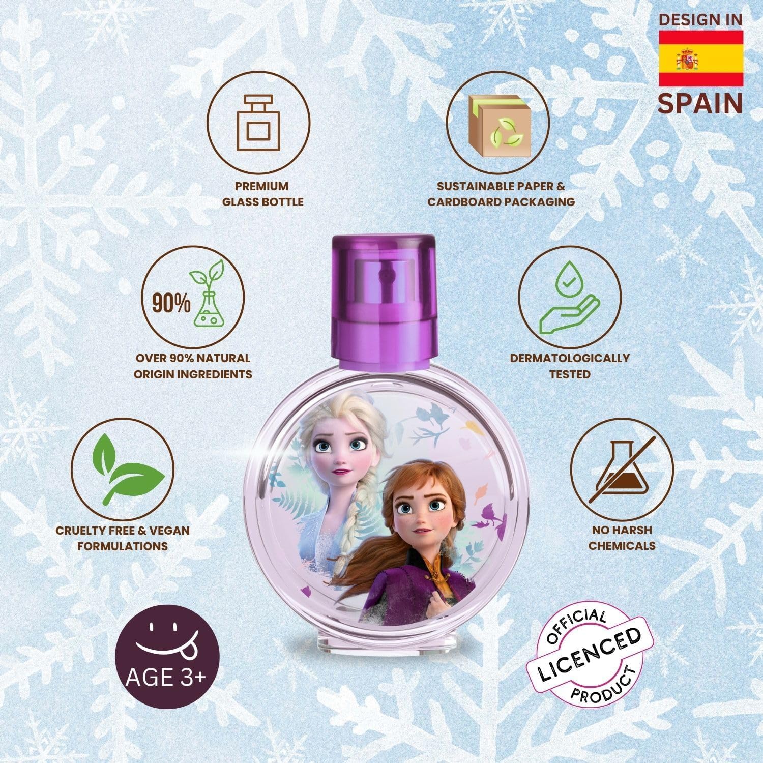 Frozen II Perfumy dla dzieci: woda toaletowa w pięknym szklanym flakonie i zamknięciem koronowym z Anną i Elsą, zapach dla dziewczynek (30 ml)