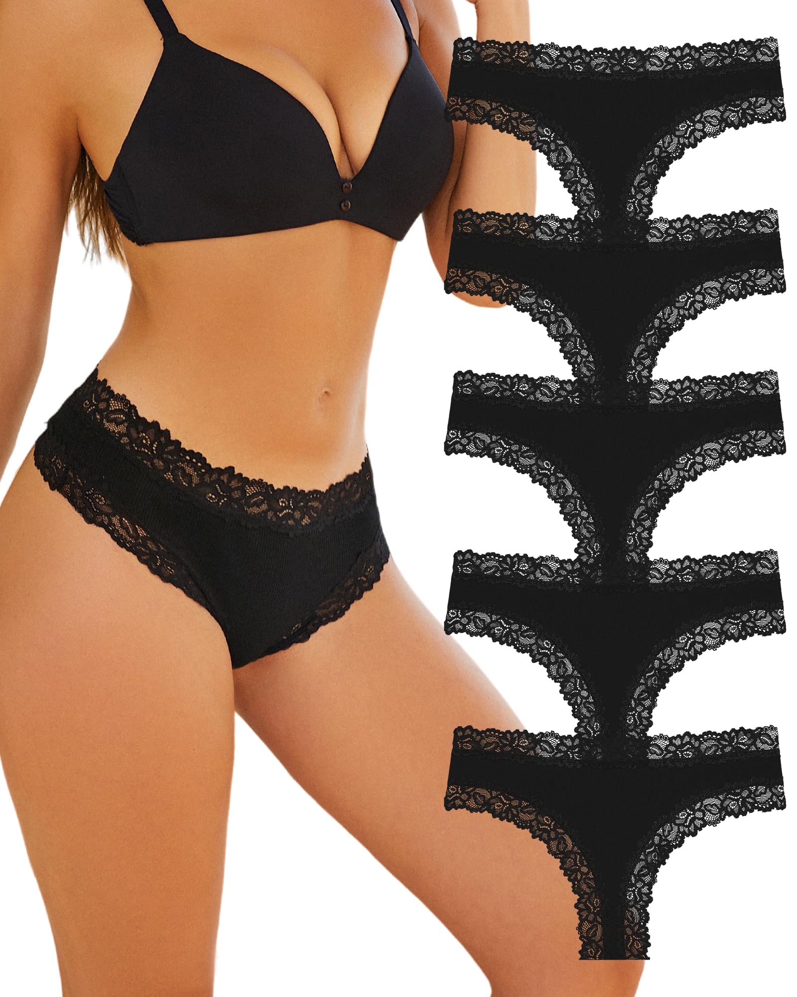 ALL OF SHE Mutande Brasiliana Donna Cotone Slip Pizzo Set Mutandine a Vita Bassa Intimo Seducente Culotte Underwear Pacco da 5