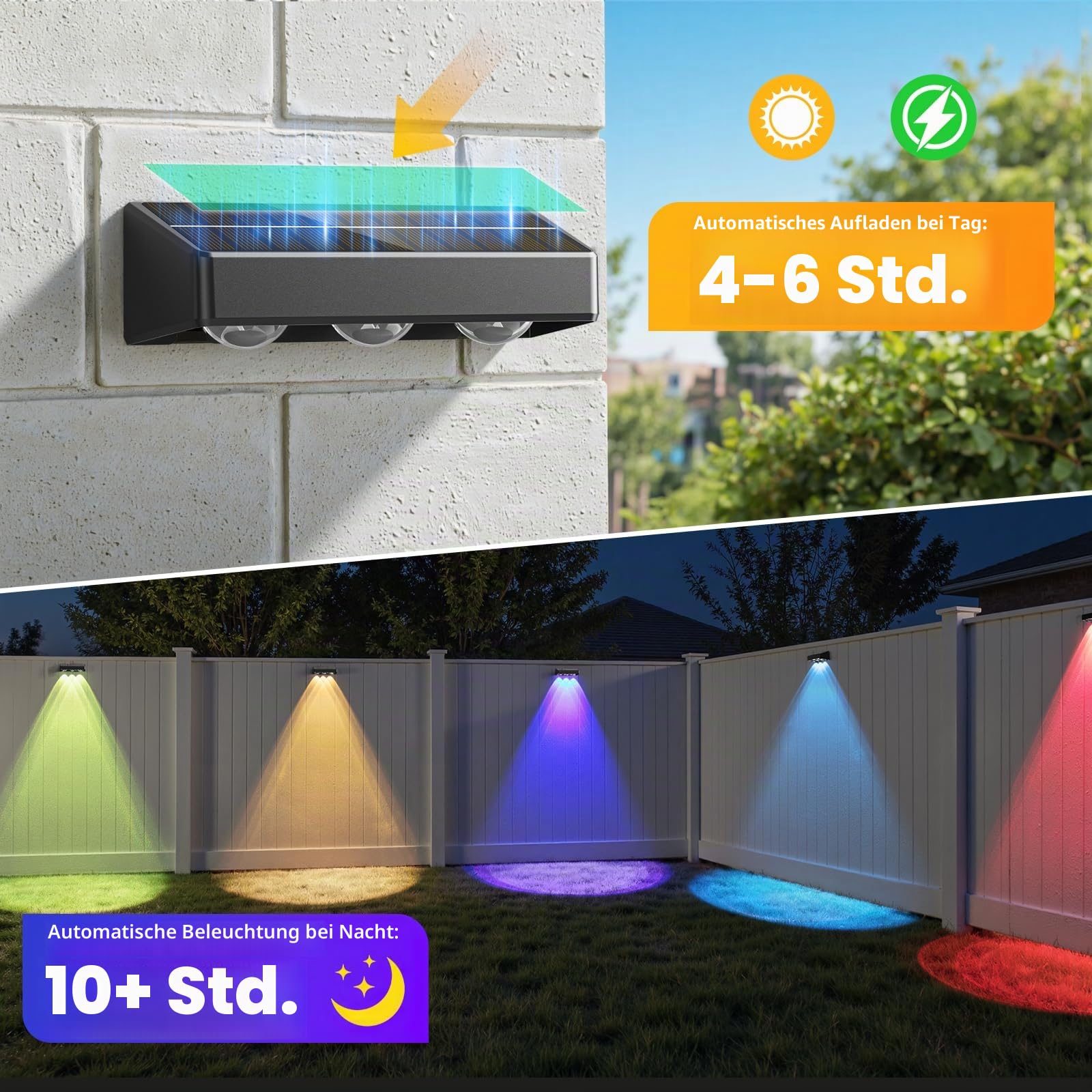NIORSUN Solarlampen für Außen,12 Stück Solar Wandleuchte Aussen, Solar Wandleuchte Aussen mit 9 Farbtemperaturen,Solarleuchten für Außen,IP65 Super Hell Solarleuchten für Garten/Zäune/Treppen/Terrasse
