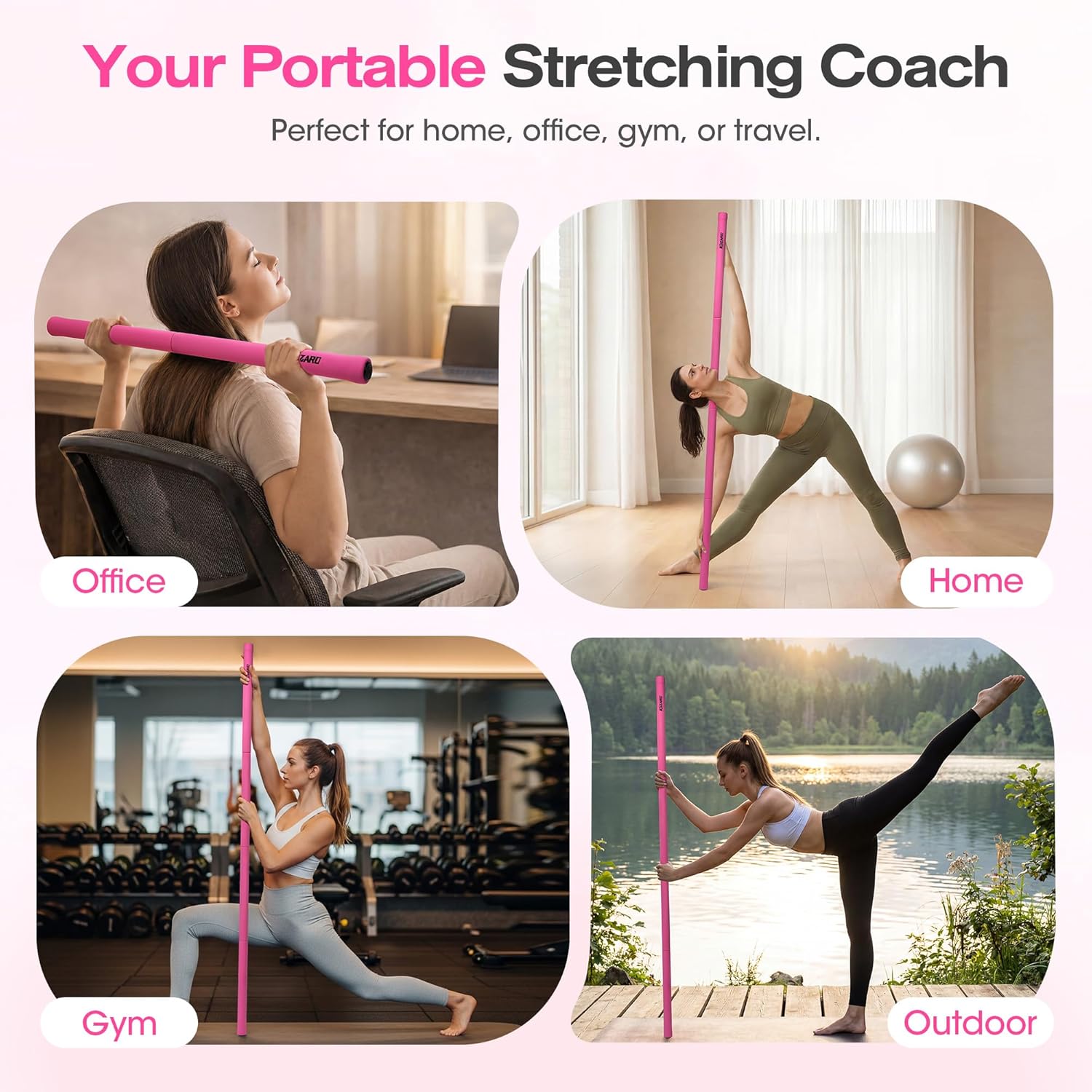 Yoga Stick, 58 Inch Mobility Stick with 3 Adjustable Lengths. Threaded Stable Alloy Steel Exercise Equipment for Stretching, Fitness, Posture Correction & Therapy - For Women & Kids at Home