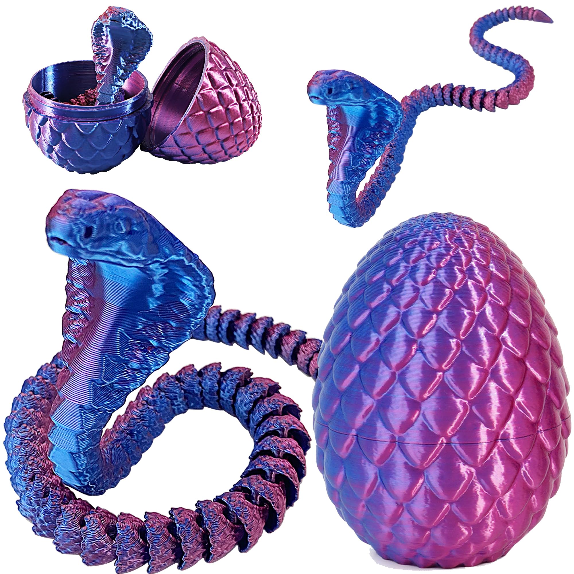Joycabin 3D Printed Animals, 3D Printed Snake Fidget Toy, Easter 3D Printed Cobra Snake Eggs, Fidget Mini Animals Toy Articular Mobility Toys for Adults and Kids Autism/ADHD (Cobra - Purple Blue) — image 1
