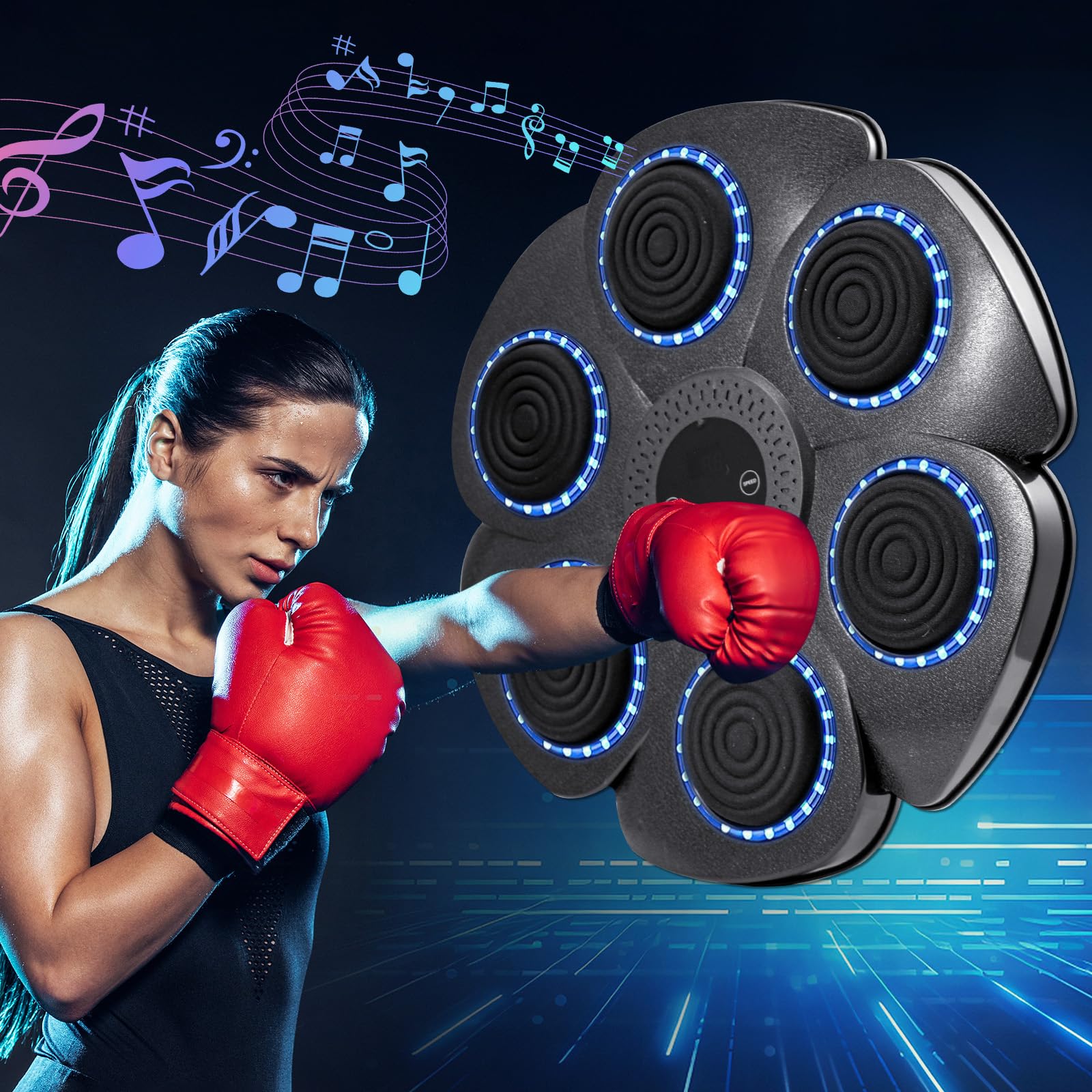 Trintion Music Boxing Machine, Smart Bluetooth Wall-Mounted Boxing Trainer with Shock Absorption, Includes Half-Finger Gloves, Interactive Musical Boxing Equipment for Training & Fitness (Black)