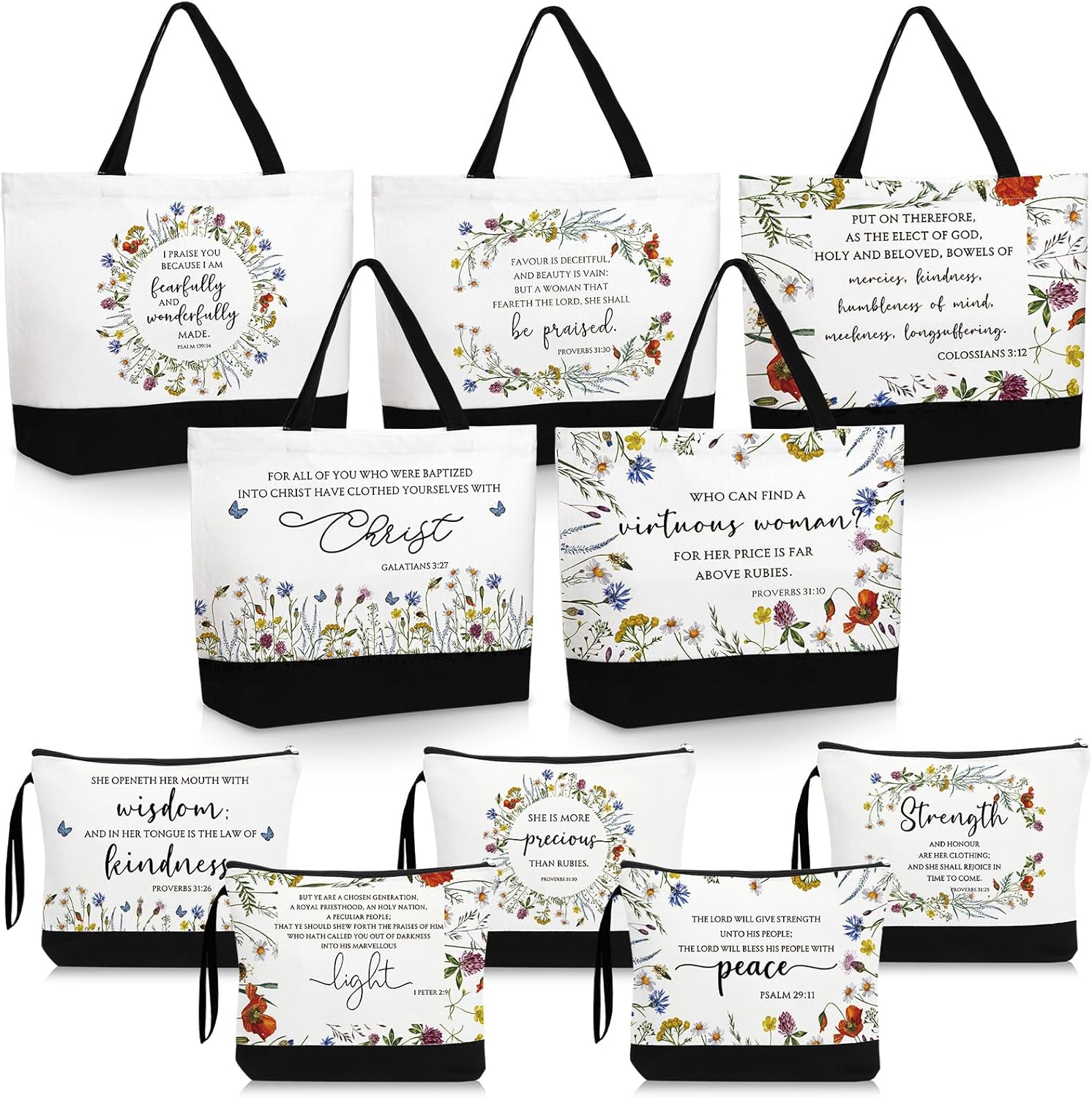 Paterr Christian Tote Bags for Women, Bible Tote Bag and Canvas Makeup Bag Inspirational Gifts for Easter Mother's Day Ladies Sister Birthday Holiday Friendship Gifts