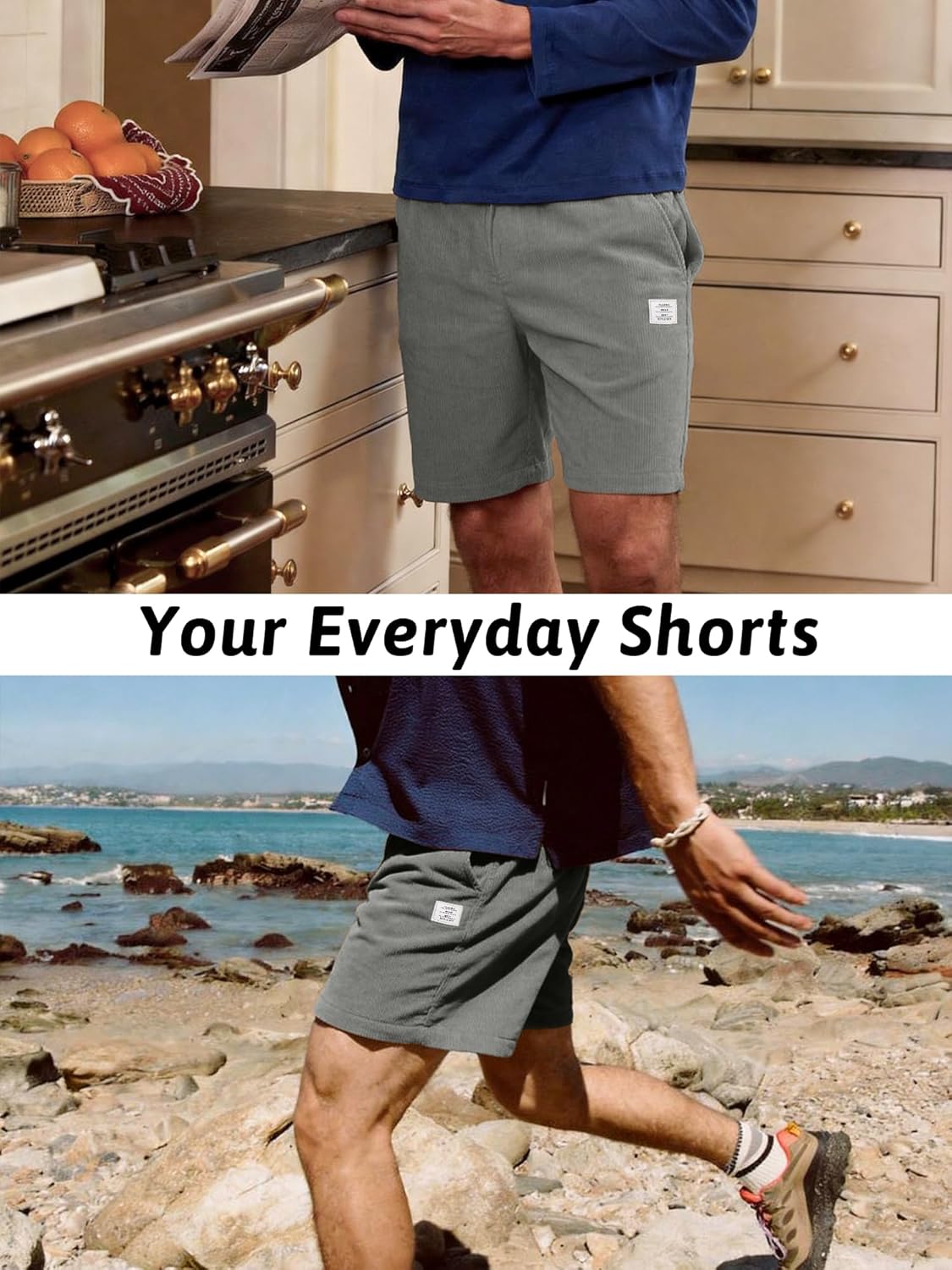 HOTake Mens Corduroy Shorts Casual 7 Inch Elastic Waist Drawstring Summer Beach Loose Fit Shorts - Image 5