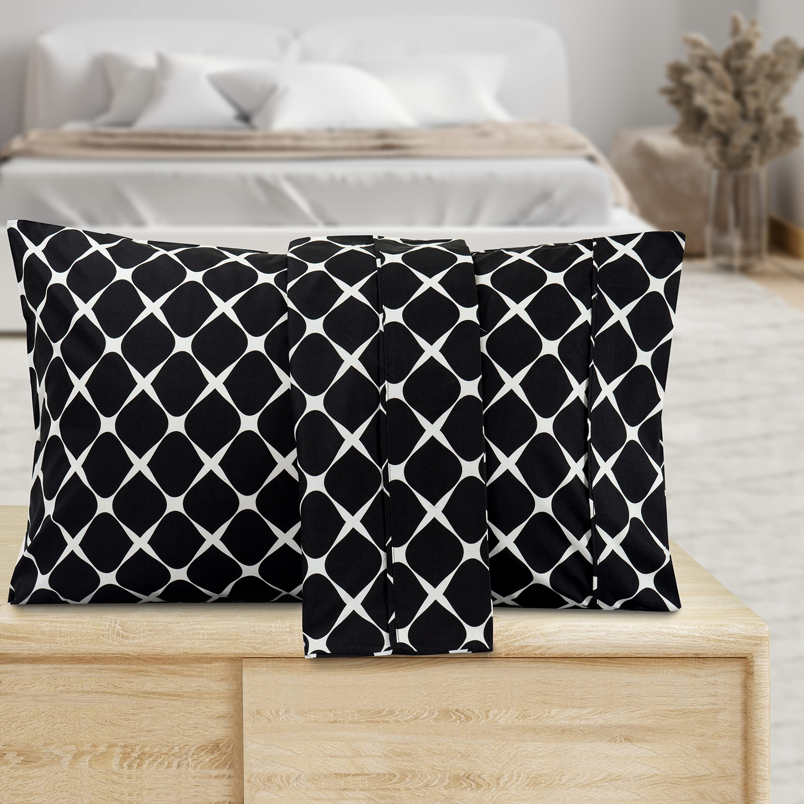 ValerianBloomingdale Pattern Pillowcase 1500 Thread Count 2-Piece Set Super Soft, Easy Slip-On and Wrinkle Resistant, Bloomingdale King Pillowcase, Black