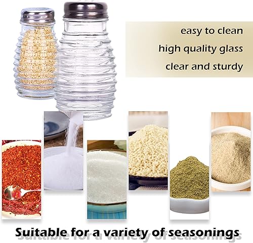 Vista 26 de ATB Salero y pimentero de vidrio con tapas de acero inoxidable, dispensadores de especias estilo granja, coctelera de azúcar con sello de frescura