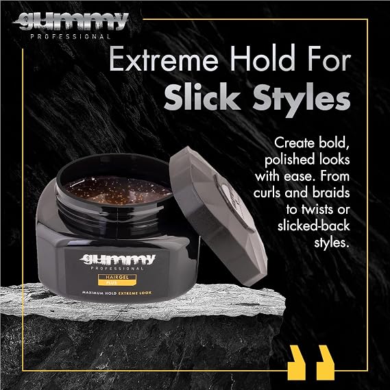 Gummy Professional Plus Hair Gel for Men and Women Strong Hold Styling Gel for Slick Back Looks, Curls, Braids, Twists, and Edge Control Clear Gel for Shine, Neat Styles, and Conditioning 500ml