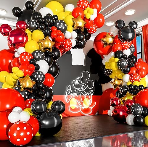 Miniatura 5 de Kit de arco de globos de Mickey todo en 1 con cabezas de ratón y estrellas doradas para decoraciones de cumpleaños de ratón, globos de Mickey para
