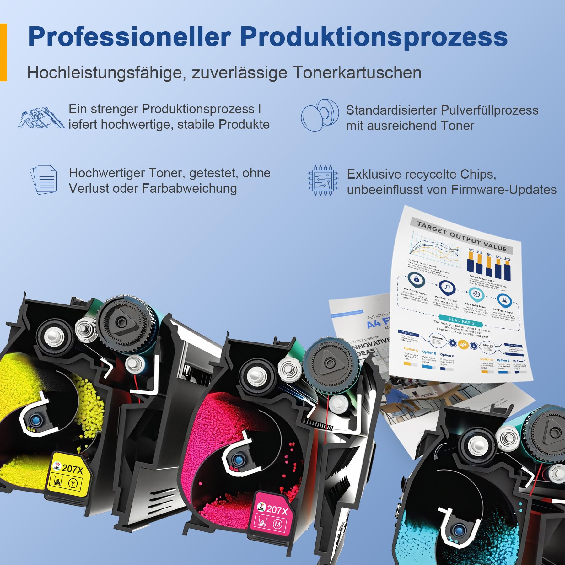 Palmtree 207X Mit Chip Toner Kompatibel für HP 207X 207A Schwarz für HP Color LaserJet Pro MFP M283fdw Toner für Color LaserJet Pro M255dw M282nw M283fdn M255nw M283 M282 M255 W2210A W2210X -4 Pack