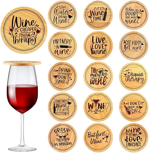 Tessco para ti 16 piezas de cubiertas para copas de vino divertidas de madera para bebidas de charcutería para mantener fuera a los insectos,