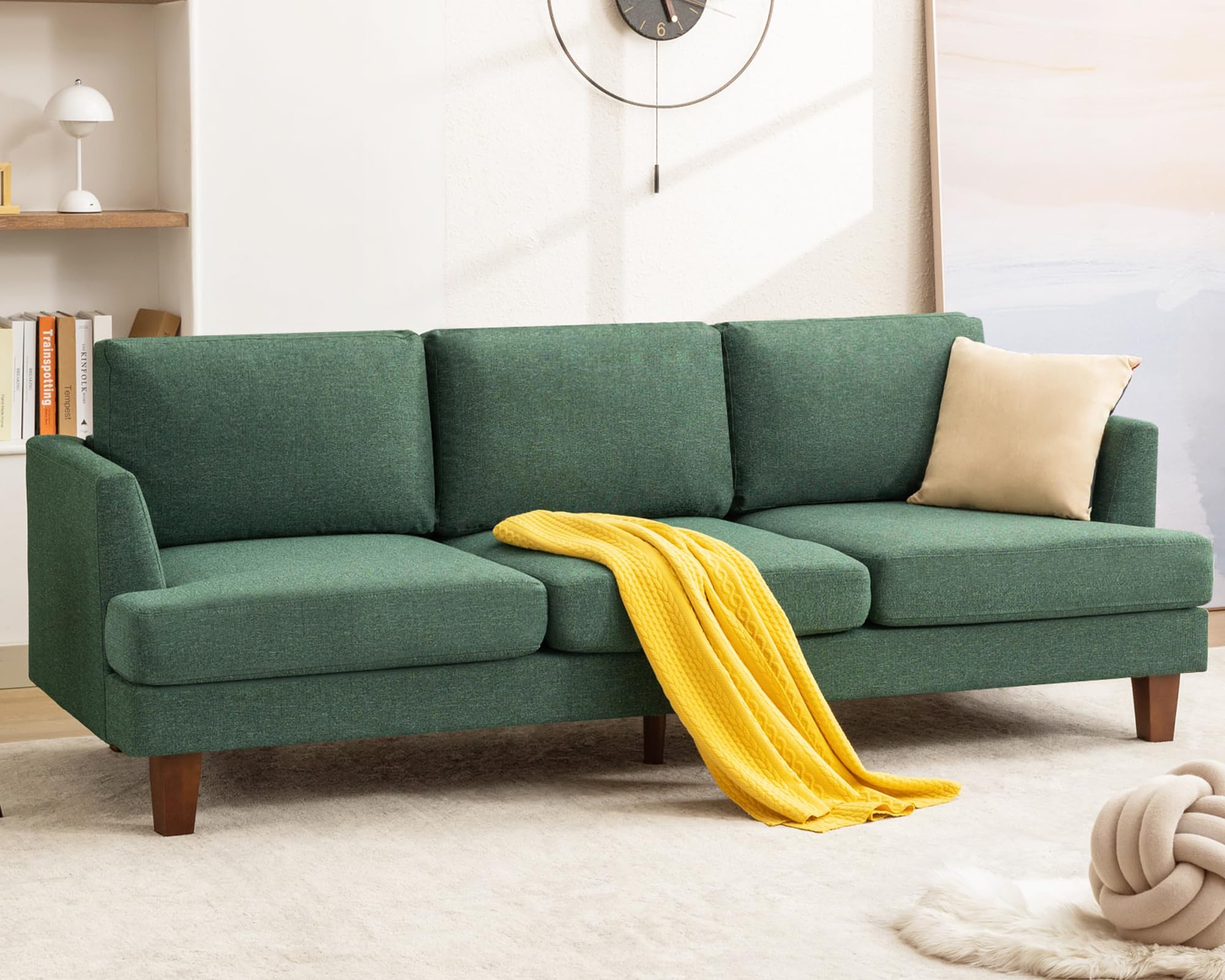 Gericco Mid Century Modern Couches for Living Room, 89" Comfy Green Couch Sofa with 3-Seater Deep Seats, Upholstered Sofas for Living Room, Office