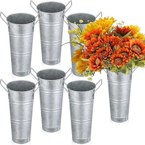Chumia Lot de 6 seaux à Fleurs en métal galvanisé en Vrac avec poignées pour déc