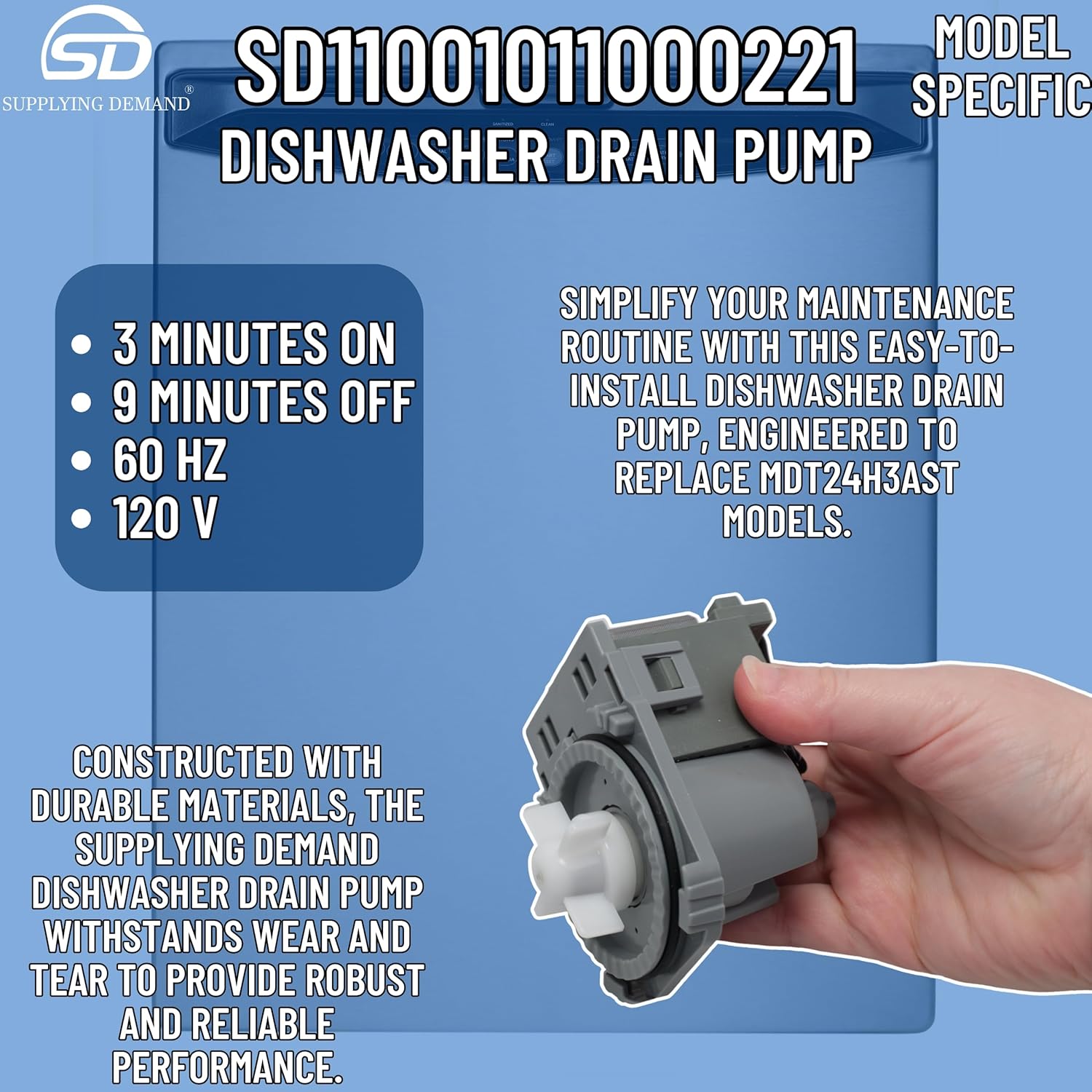 Supplying Demand 11001011000221 Dishwasher Drain Pump - Replaces MDT24H3AST