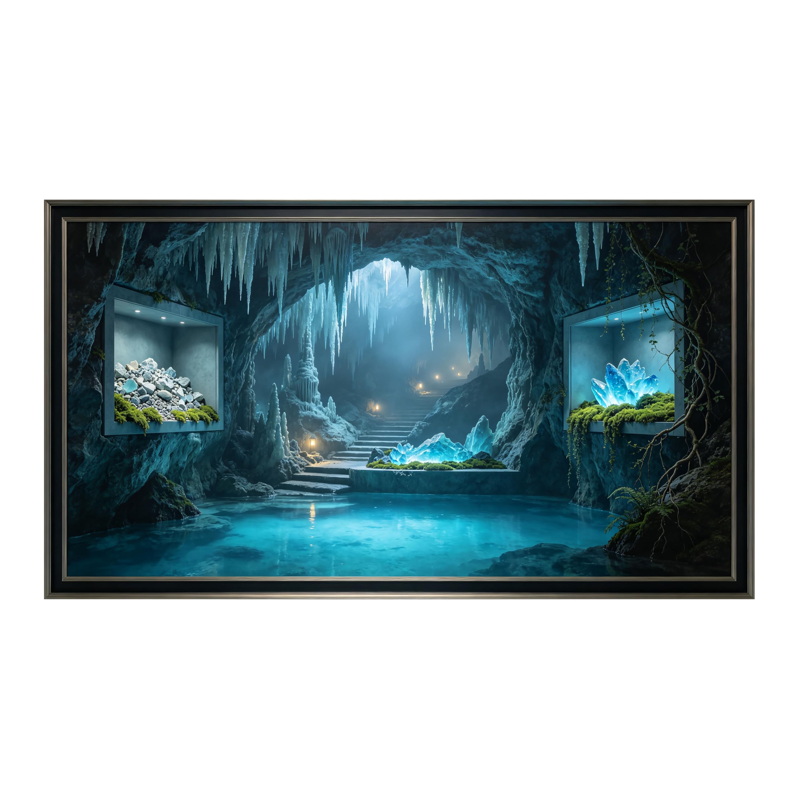 Yzpallescene Art260711189 3D Framed Wall Art Mystic Crystal Cave Underground Lake Large Size Selfadhesive Removable Wall Decor Prints Artwork For Living Room Bedroom Office