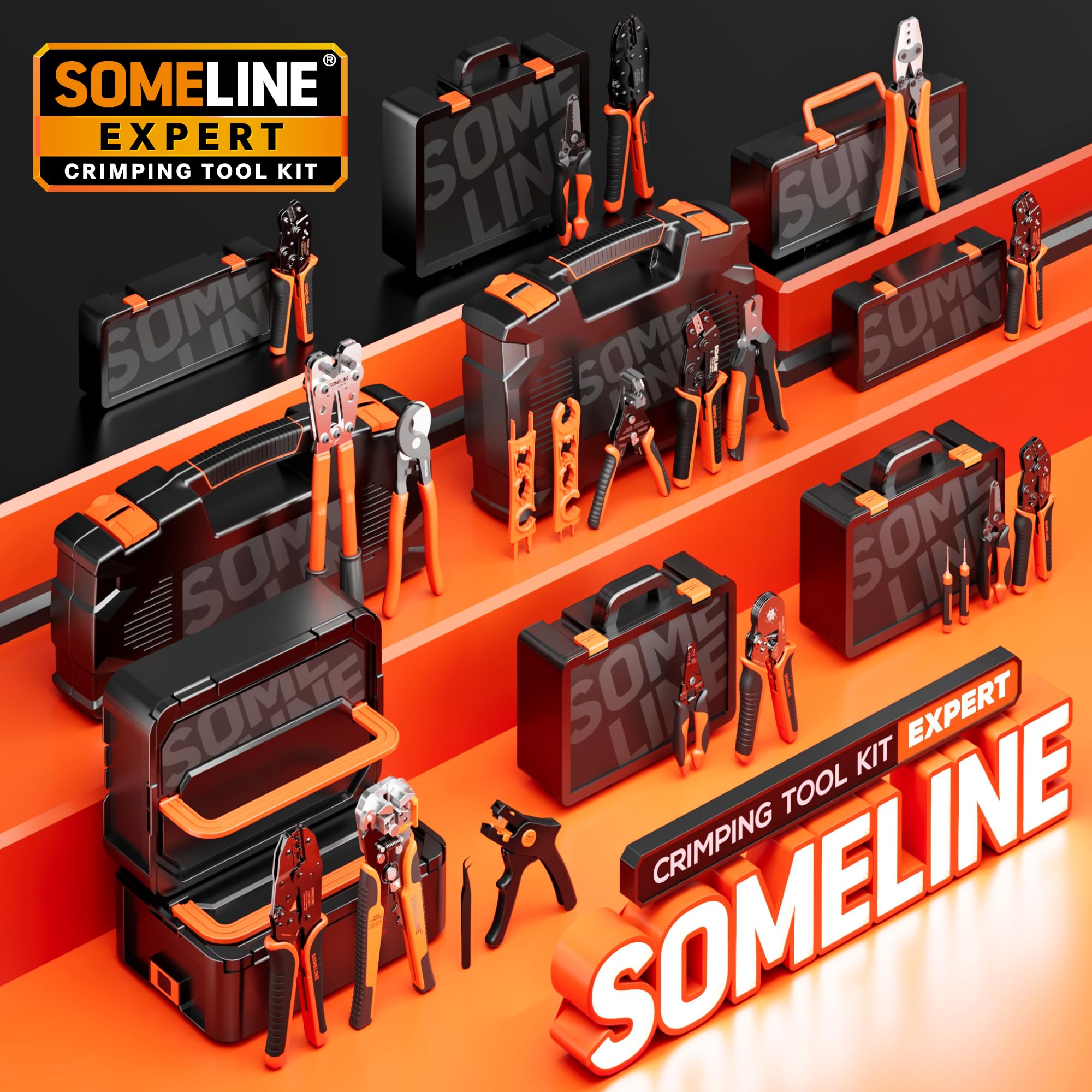 SOMELINE Crimpadora y Kit Conectores Eléctricos Estancos 1-6 Pines, 0,34-2,5mm² (AWG 22-14), Compatible Superseal 1.5, con Pelacables y Herramienta de Extracción, para Coche Moto Barco Camión