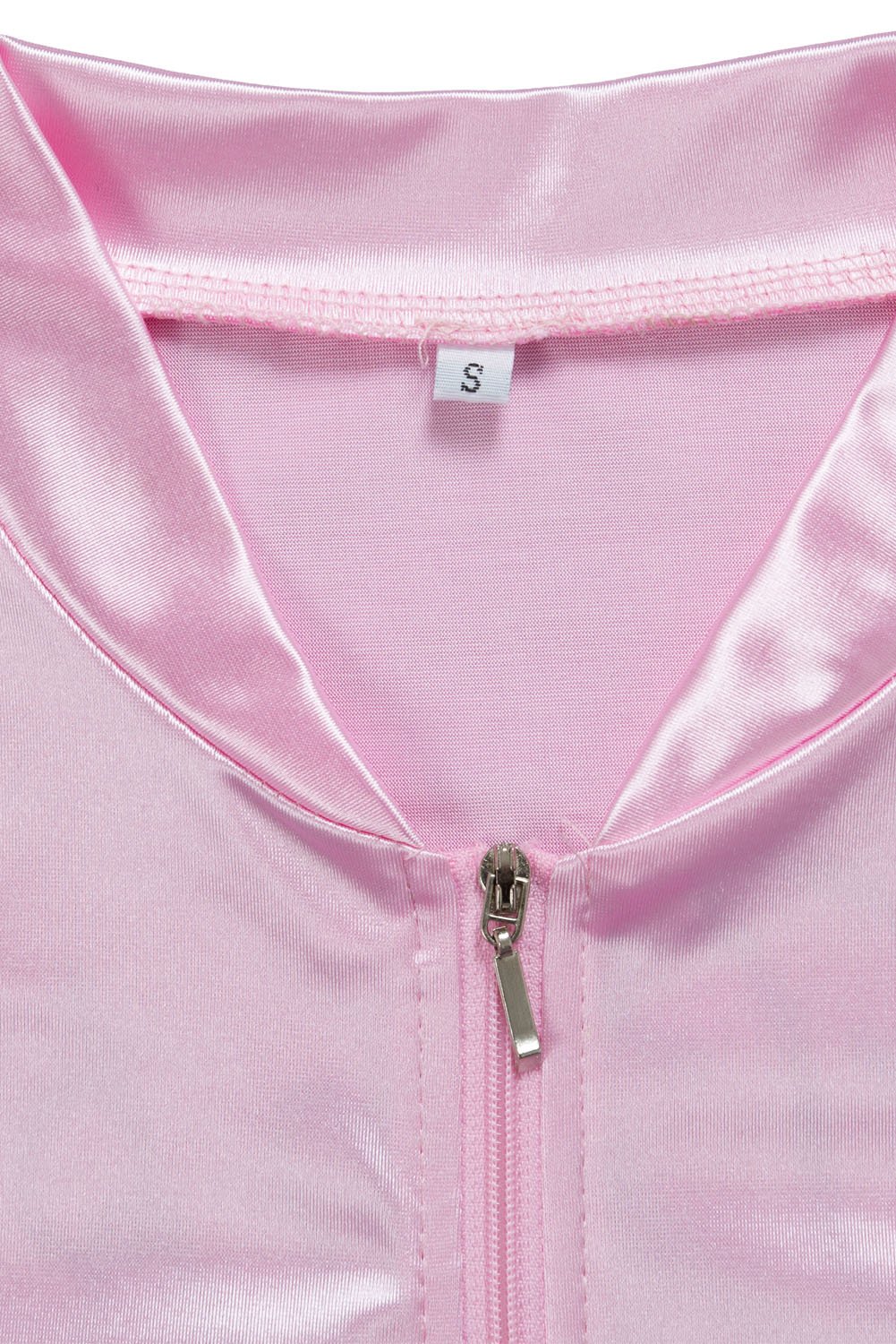 Chaqueta de satén rosa de los años 50 para mujer, disfraz de Halloween, carnaval, cosplay, chaqueta rosa con pañuelo para el cuello, disfraz de carnaval