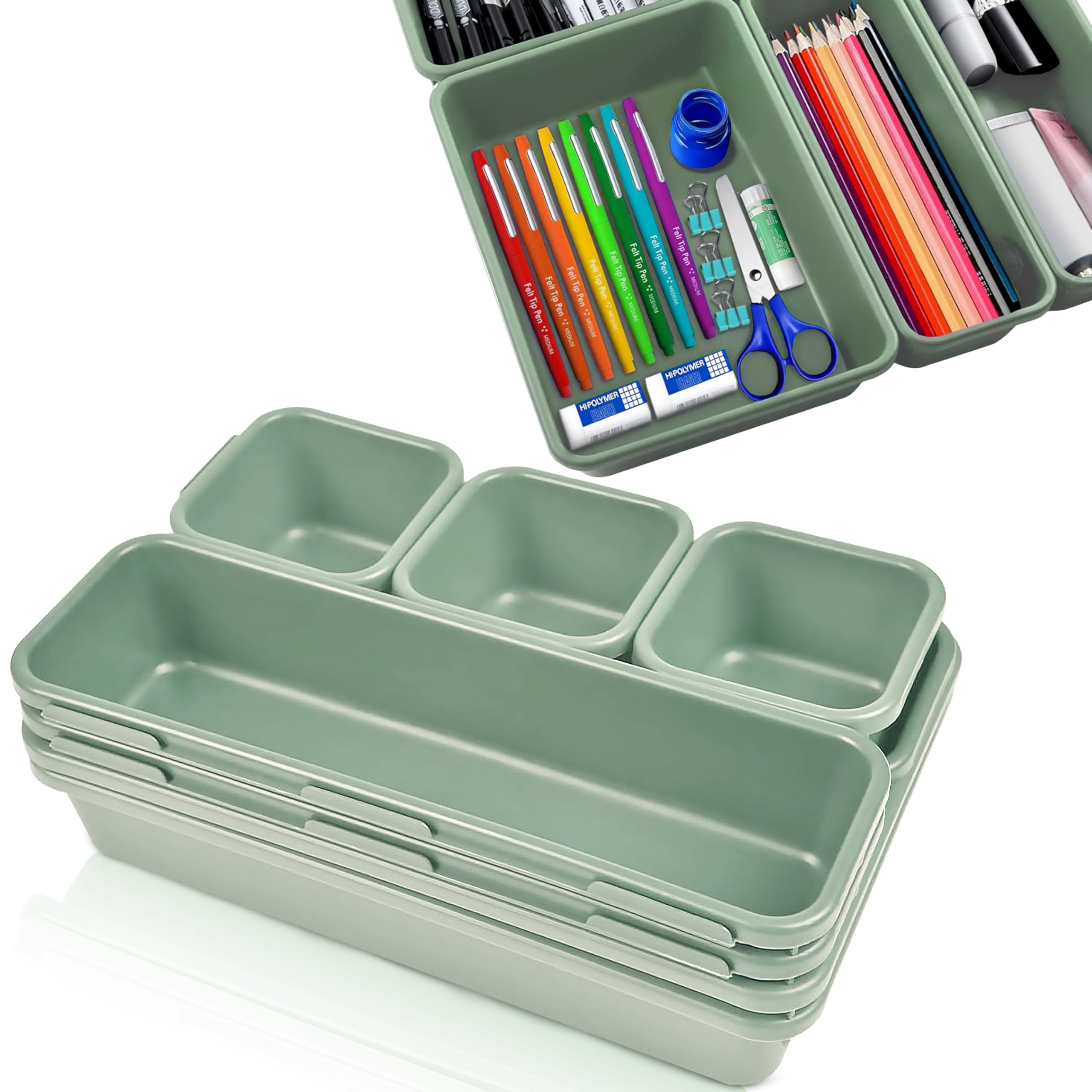 Set Organizer Per Cassetti ENGELLAND 8 Pezzi – Divisori Regolabili, Plastica BPA Free, Verde Pastello