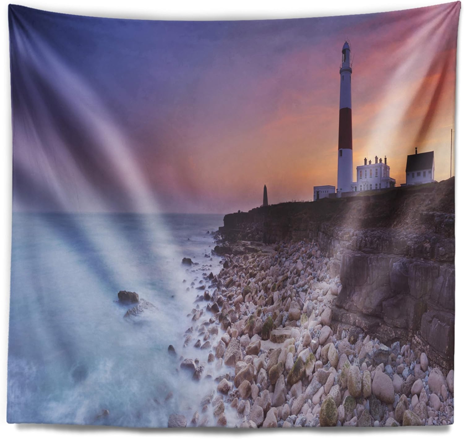 Designart ' Portland Bill Lighthouse in Dorset' Modern Seashore Tapestry Blanket Décor Wall Art for Home and Office x Large: 92 in. x 78 in