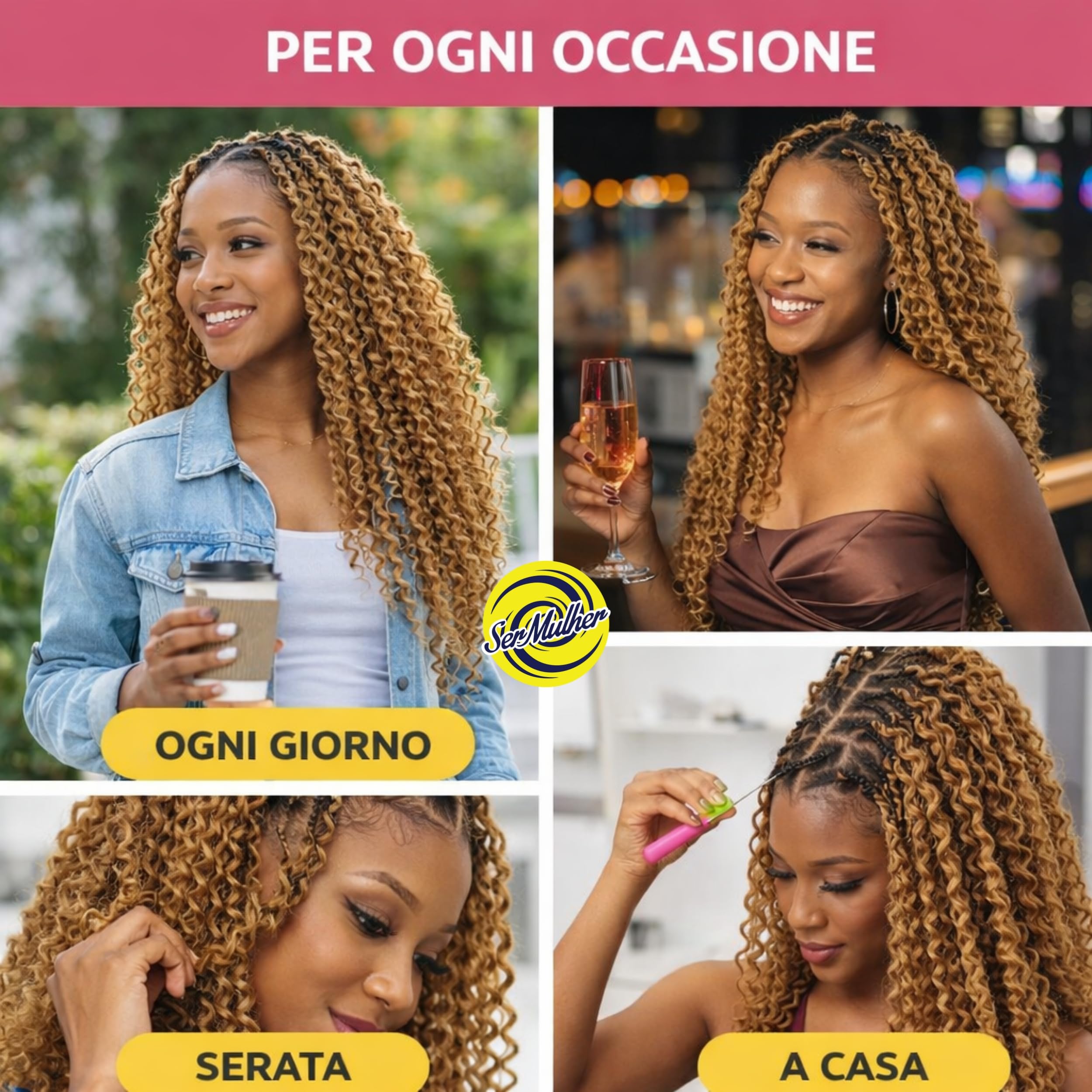 Extension Capelli Sintetici, Ricci per Crochet Braids, Lunghe: 65 cm - Peso: 340 g – Extension Capelli Clip, Ricci Morbidi Effetto Naturale, Natural Blonde, RITMO