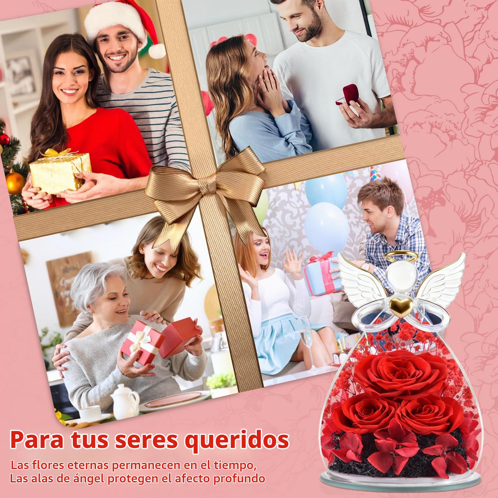 Regalos Navidad de Angel para Mamá Ella, Rosa Eterna en Cúpula de Cristal de Angel Flores Preservadas, Eterna Regalos Navidad Mama Abuela San Valentín Dia De la Madre Aniversario Pareja