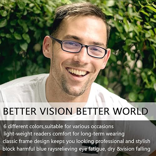 Miniatura 4 de Henotin - Paquete de 5 lentes de lectura con filtro de luz azul, antifatiga visual, lentes de lectura para computadora para mujeres y hombres