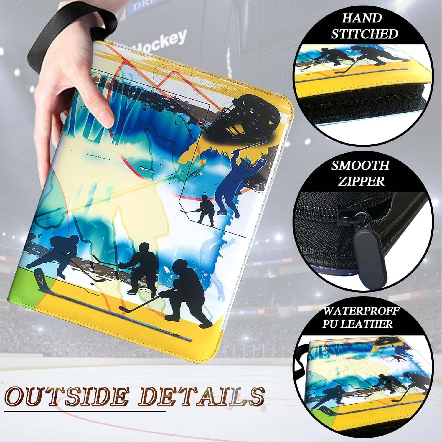 Hockey Card Binder 900 Pockets, Trading Card Binder Holder with 50 Removable Sleeves Fits 900 Sport Cards, Hockey Card Gifts Collector Album with Zipper Storage Display Case
