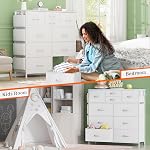Lulive White Dresser for Bedroom with 10 Drawers, Chest of Drawers with Side Pockets and Hooks, PU Storage Dresser, Organizer Unit for Living Room, Hallway, Closet (White)