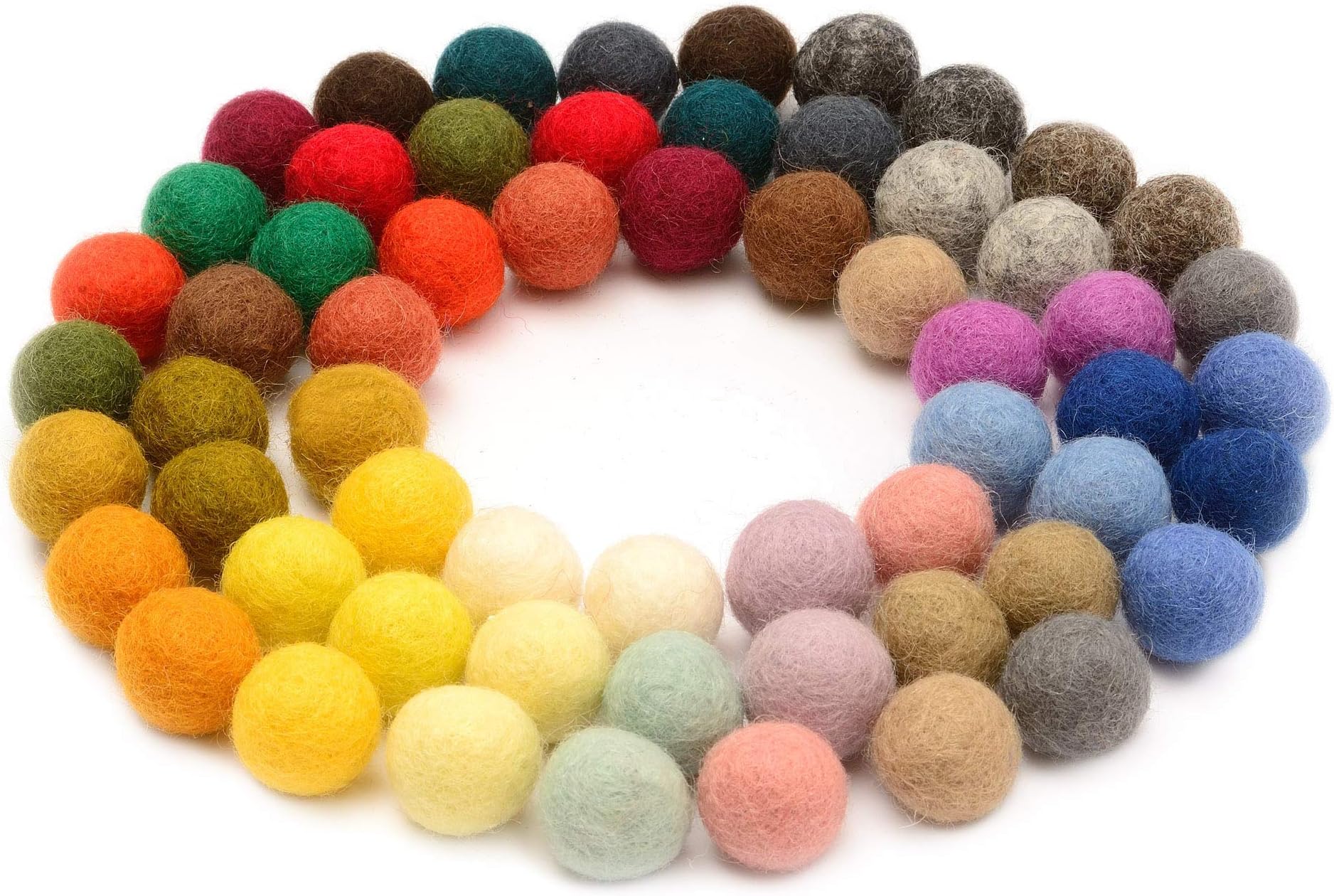 Glaciart One Felt Pom Pom, Wool Balls (60 Pieces) 1.5 cm – 0.6 Inch, Handmade Felted 30 Color (Red, Pink, Blue, Orange, Yellow, Gray, Black, Pastel and More) Bulk Small Puff for Felting and Garland