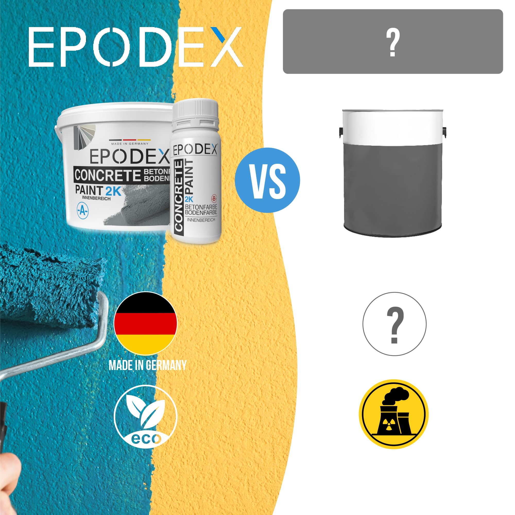 EPODEX 2K Betonfarbe, Bodenfarbe - 6kg - Lichtgrau | 2K Epoxidharz Bodenbeschichtung, Garagenbodenbeschichtung, Keller, Garage, Werkstatt, wasserfest, Innen-15m² für 2 Anstriche