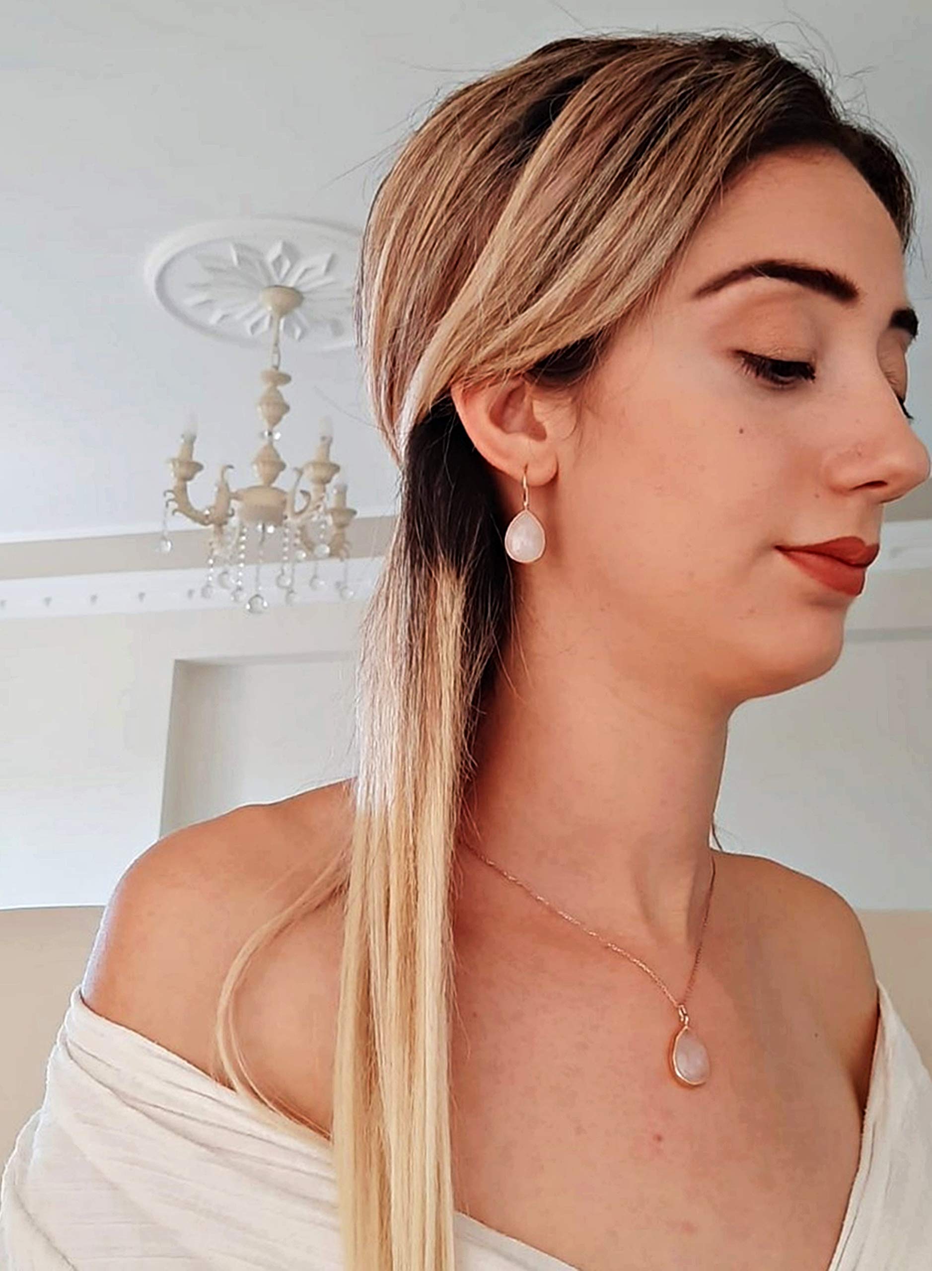925 Sterling Silber - Kette - Edelstein - Elegant - Damen-Schmuck - Geburtstag - Zarter Rosenquarz in Roségold - Geschenk für Sie - Schmuck-Geschenk - Handmade Geschenk