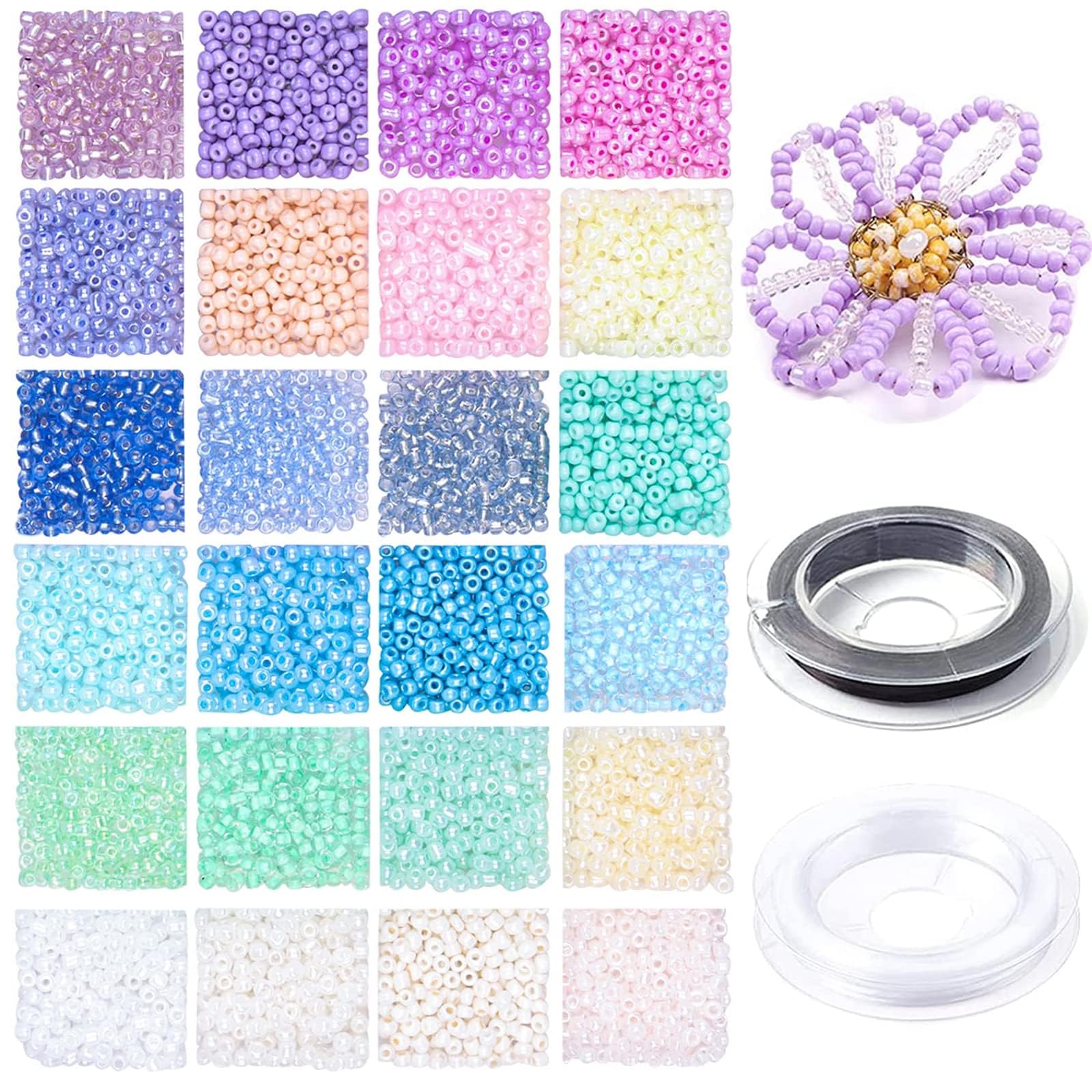 3mm Glass Seed Beads for Jewellery Making 4800pcs 24 Colors Small Pony Tiny Beads Set for DIY Necklaces Bracelets Earrings Embroidery Crafting