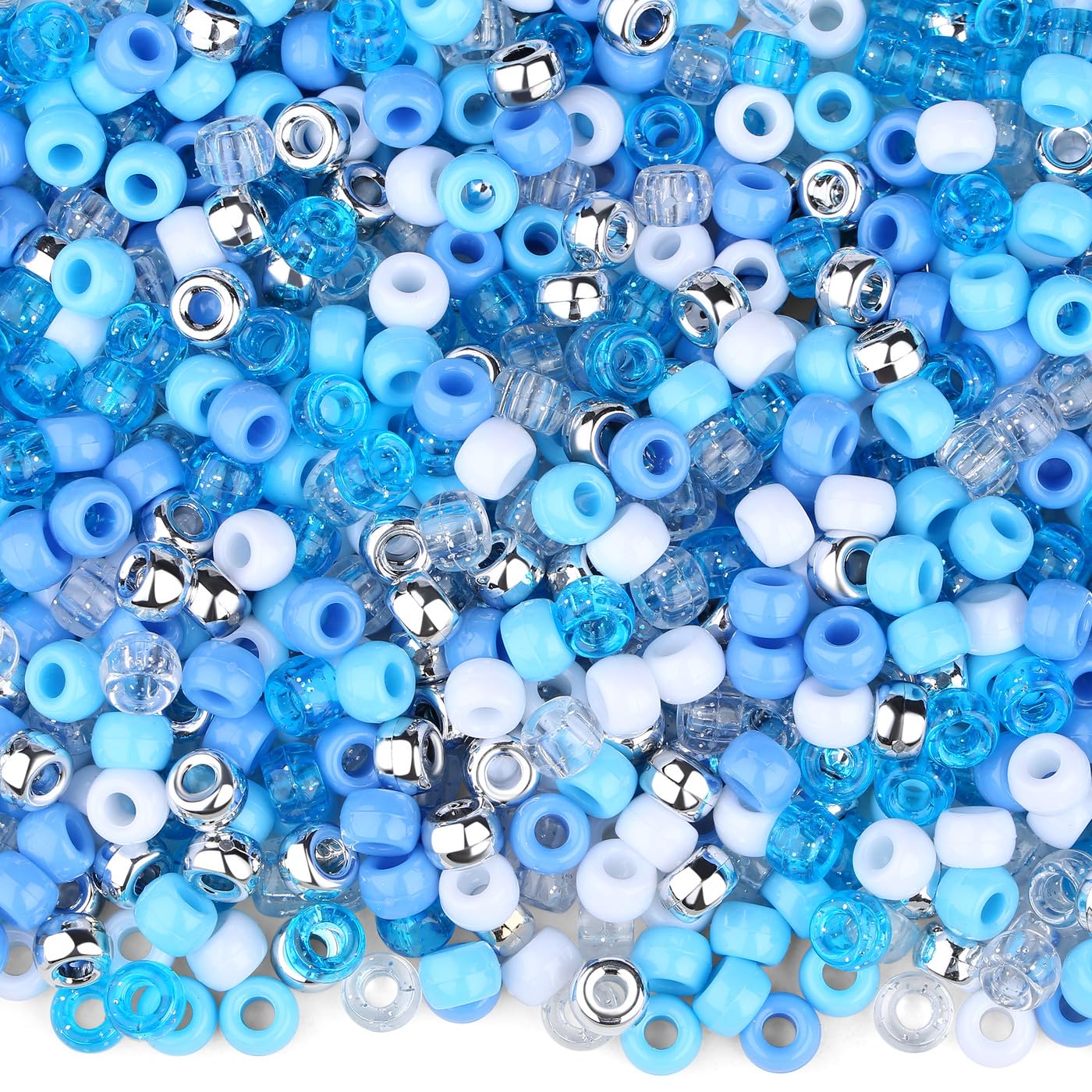 GUJOXILA Blue Pony Beads Bulk 1000Pcs Kandi Beads for Bracelet Making Hair Bead for Braids Blue Acrylic Pony Bead for Crafting Bracelets Necklaces Jewelry Making 6×9mm