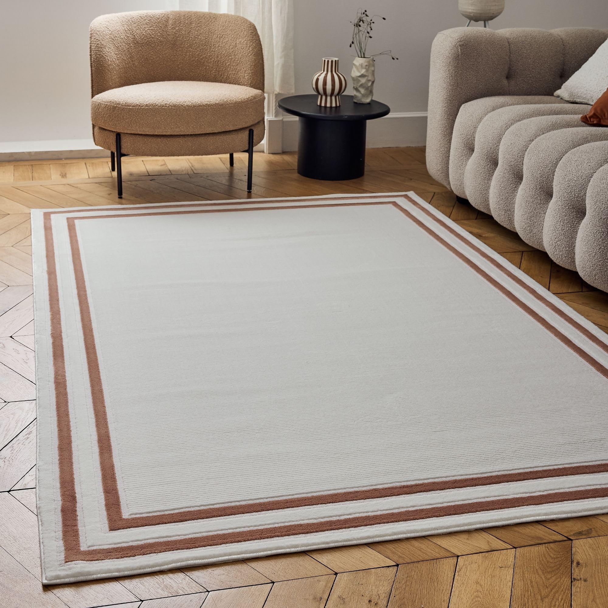THE RUGS Carmel Modern Area Rug - Stain-Resistant, Non-Shedding, Durable Rugs for Living Room and Bedroom [ Bordered Terra, 160x230 cm ]