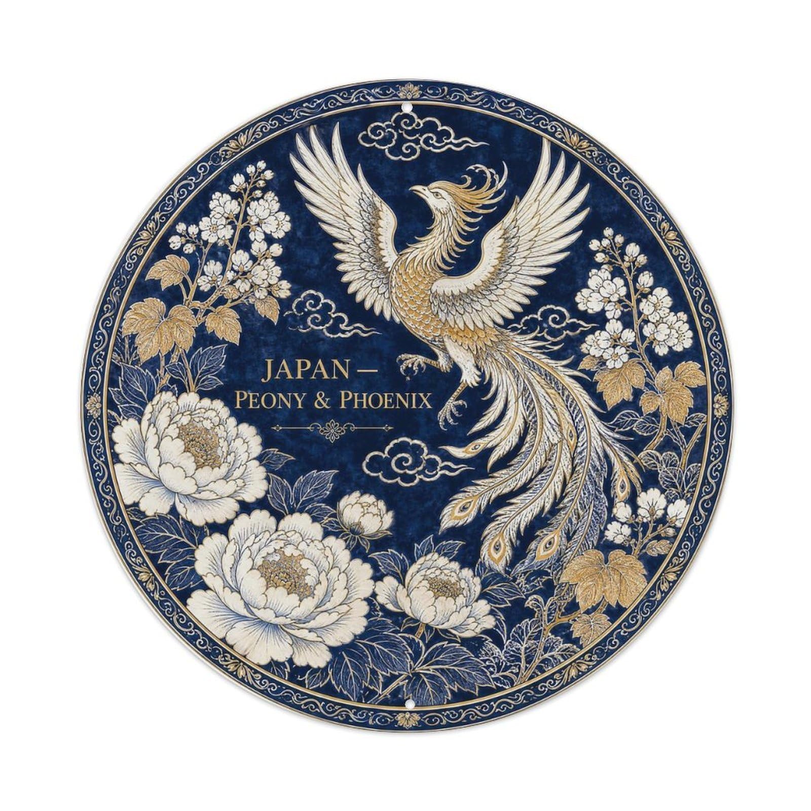 Olyhtr 8X8inch Classic Style Arita Japan Peony Phoenix Ceramic Folk Pattern Metal Tin Sign