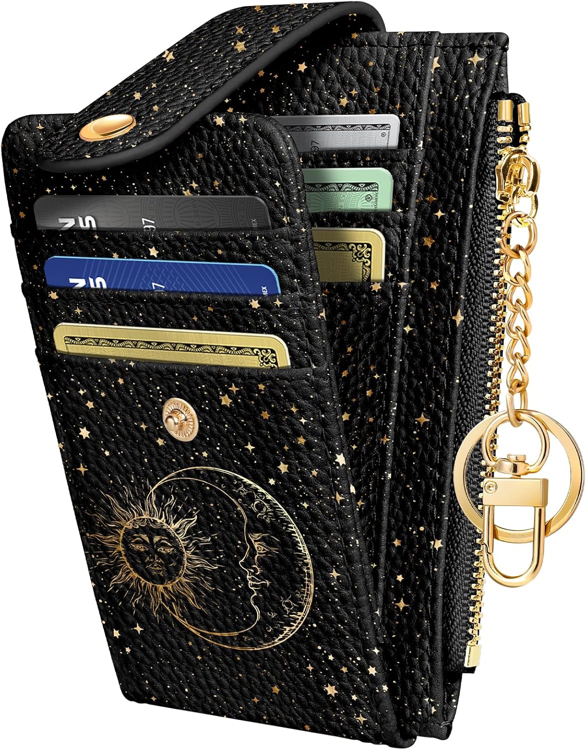 Miss Adola Cute Card Wallet Women - Small Wallets with Keychain Sun Moon RFID Credit Cardholder Aesthetic Fashion Design Coin Purse for Female Ladies Teen Girls