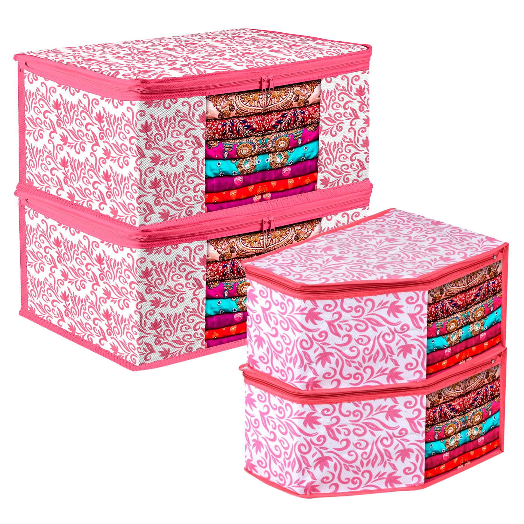Kuber Industries Saree Cover & Blouse Cover Set | Saree & Blouse Organizer Combo Set | 2 Pieces Blouse & 2 Pieces Saree Cover Set | Zipper Closure | Leaf-Design | Set of 4 | Pink (B0CKF26WLG) Amazon Price History, Amazon Price Tracker