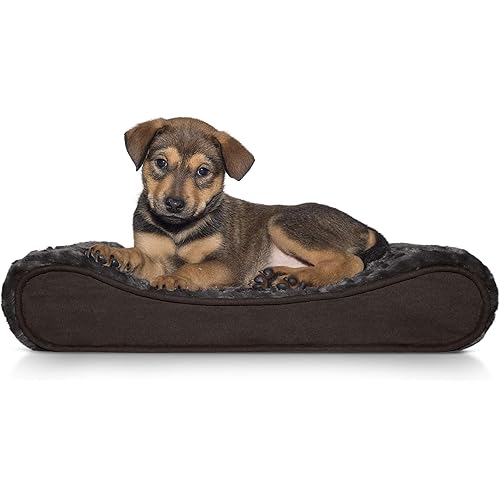 Furhaven Small Orthopedic Dog Bed Ultra Plush Faux Fur & Suede Luxe Lounger w/ Removable Washable Cover - Chocolate, Small
