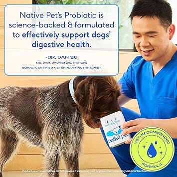 Native Pet Probiotics for Dogs Dog Probiotic Powder for Gut & Digestive Health, Vet-Formulated 6B CFUs Dog-Specific Probiotic Strains, Supports Stool Quality & Diet Transitions 240 Scoops