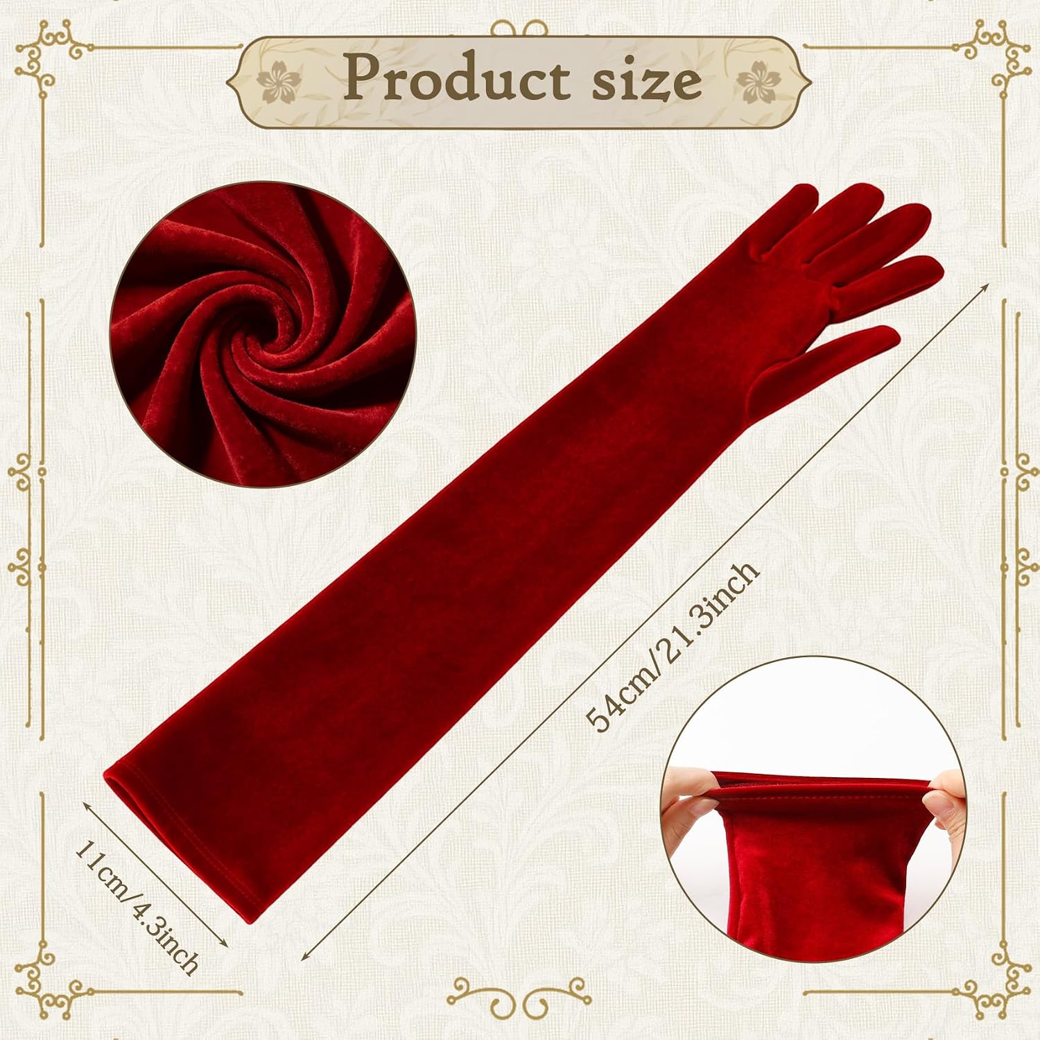 Wine Red Velvet Gloves for Women Costume Gloves Evening Banquet Party Supplies Elbow Length 1920s Opera Costume Flapper