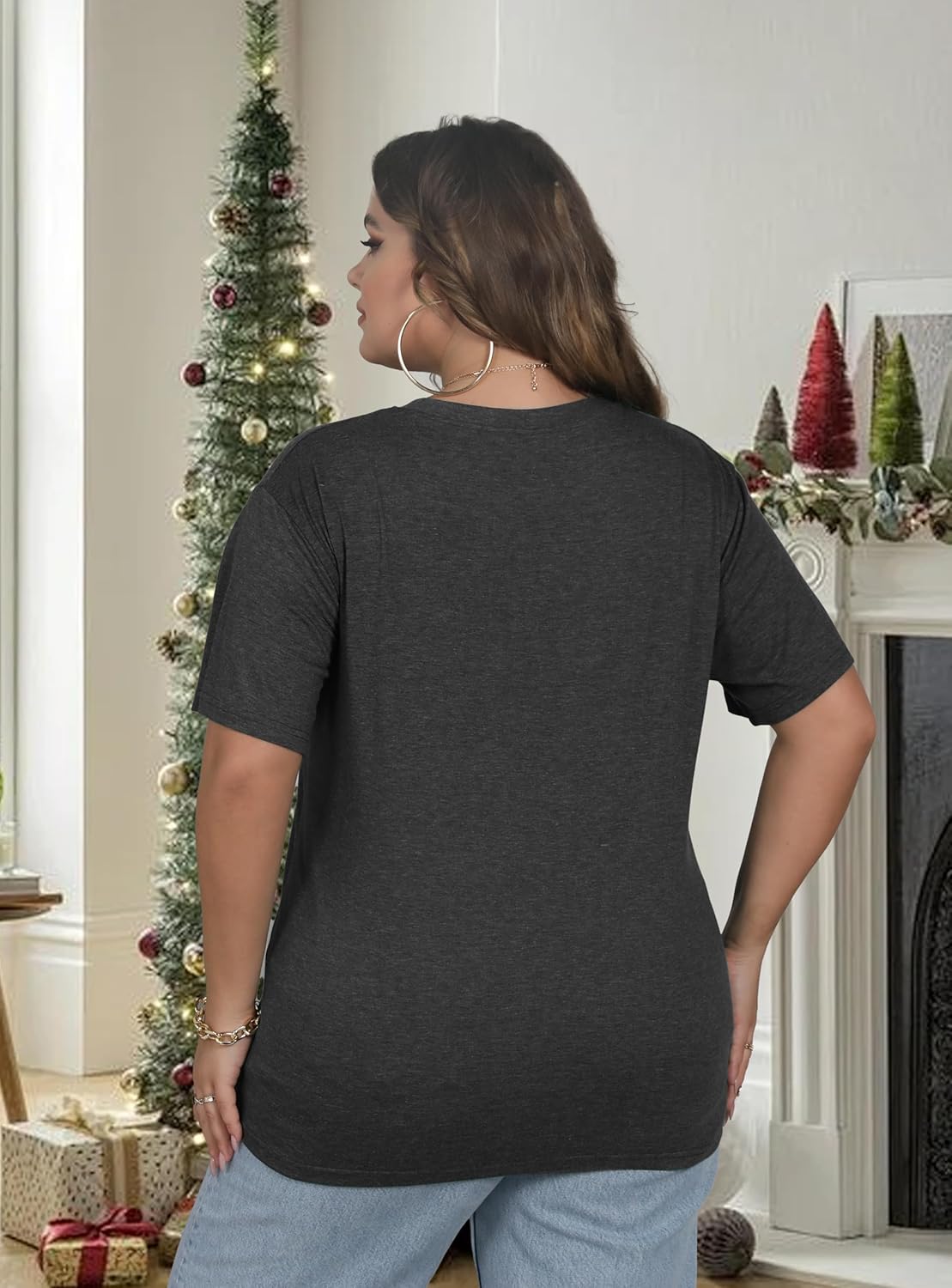 Plus Size Christmas Shirts for Women Merry and Bright Christmas Shirt Believe Christmas Graphic Short Sleeve Tee Tops - Image 4