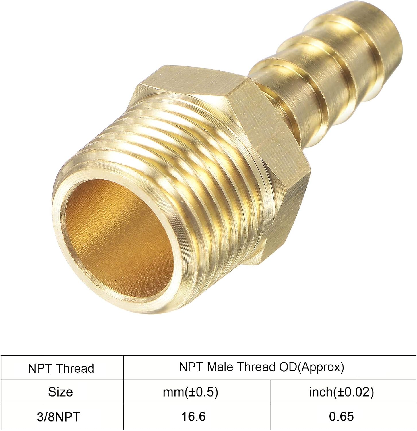 sourcing map Brass Hose Barb Fitting Straight 5/16 Inch x NPT 3/8 Male Thread Pipe Connector for Water Air Fuel Tube - Image 5