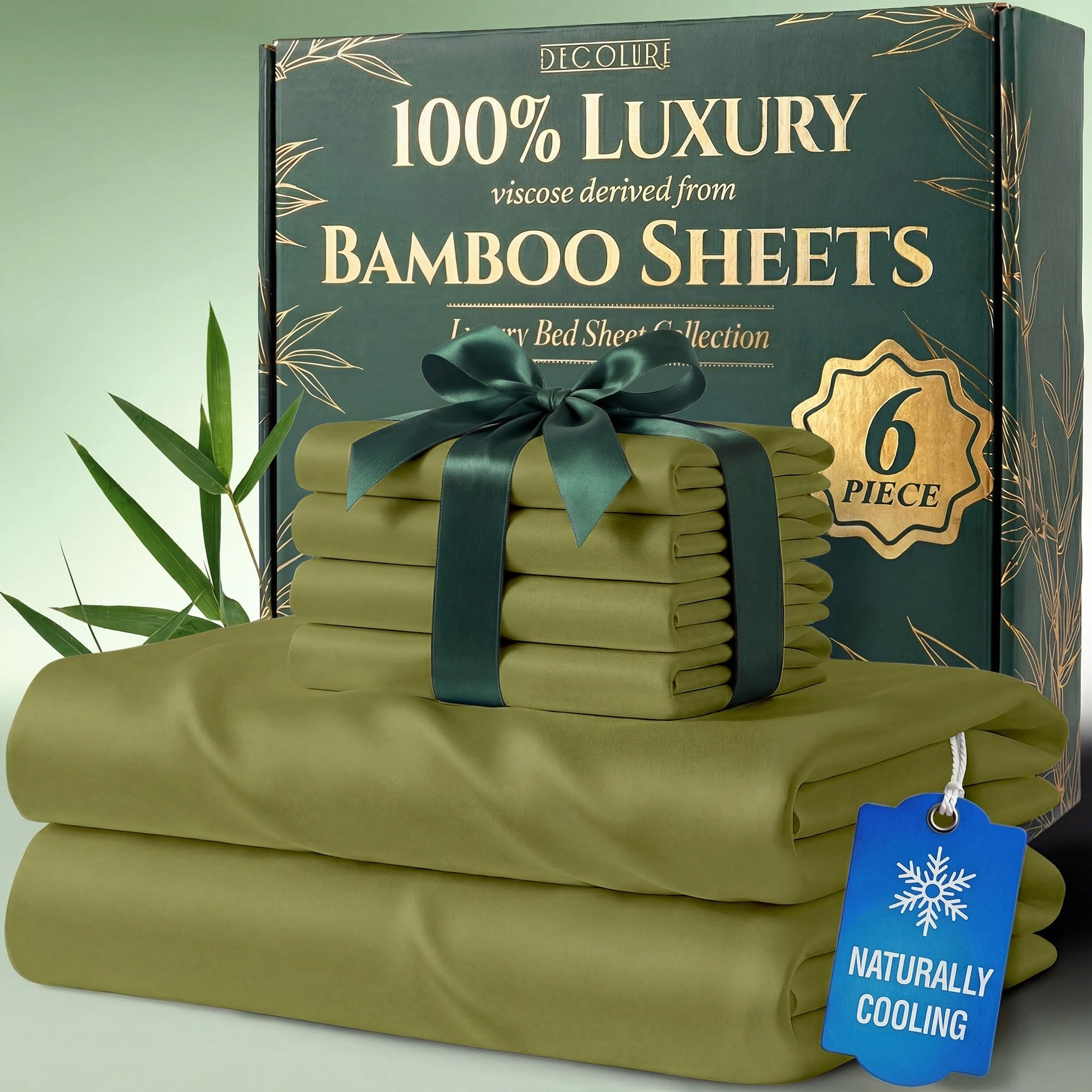 DECOLURE 100% Organic Viscose Derived from Bamboo Sheets Queen Size 6pcs - Ultra Soft & Luxuriously Cooling, 17" Deep Pocket, Double Stitching, Perfect for Hot Sleepers - Queen Bed Sheets (White) — view 11