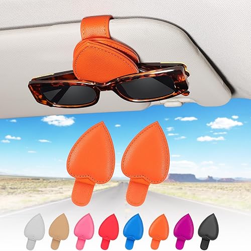 Miniatura 7 de Paquete de 2 soportes para lentes de sol, clips de cuero genuino para lentes de sol para automóviles, clip de soporte para lentes de sol para visera