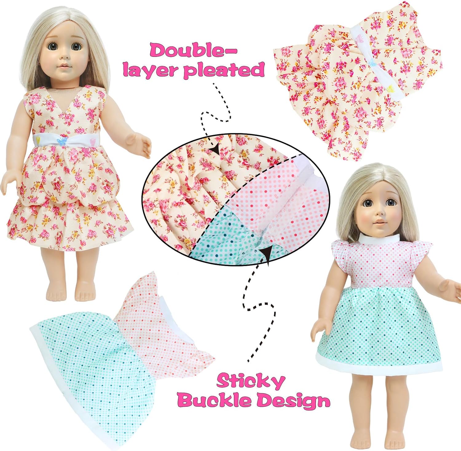 10 Sets Fashion Doll Clothes and Accessories for 18 Inch Girl Doll, 17 Pcs American Doll Clothing, Dresses, Outfits