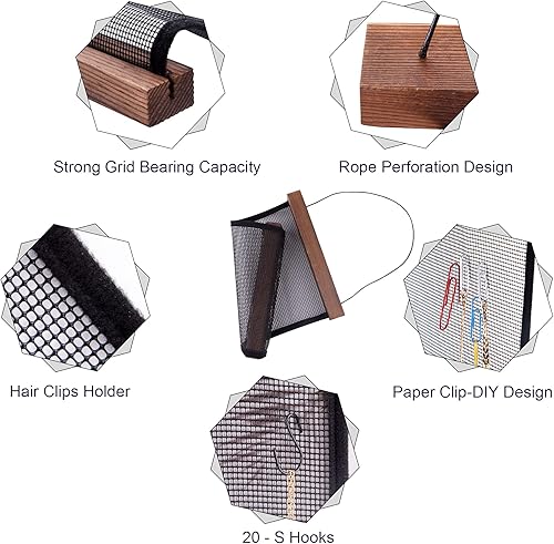 Miniatura 10 de FEQO Organizador de aretes de malla para colgar aretes, organizador de joyas de pared con 20 ganchos negros en forma de S (24 x 12 pulgadas)