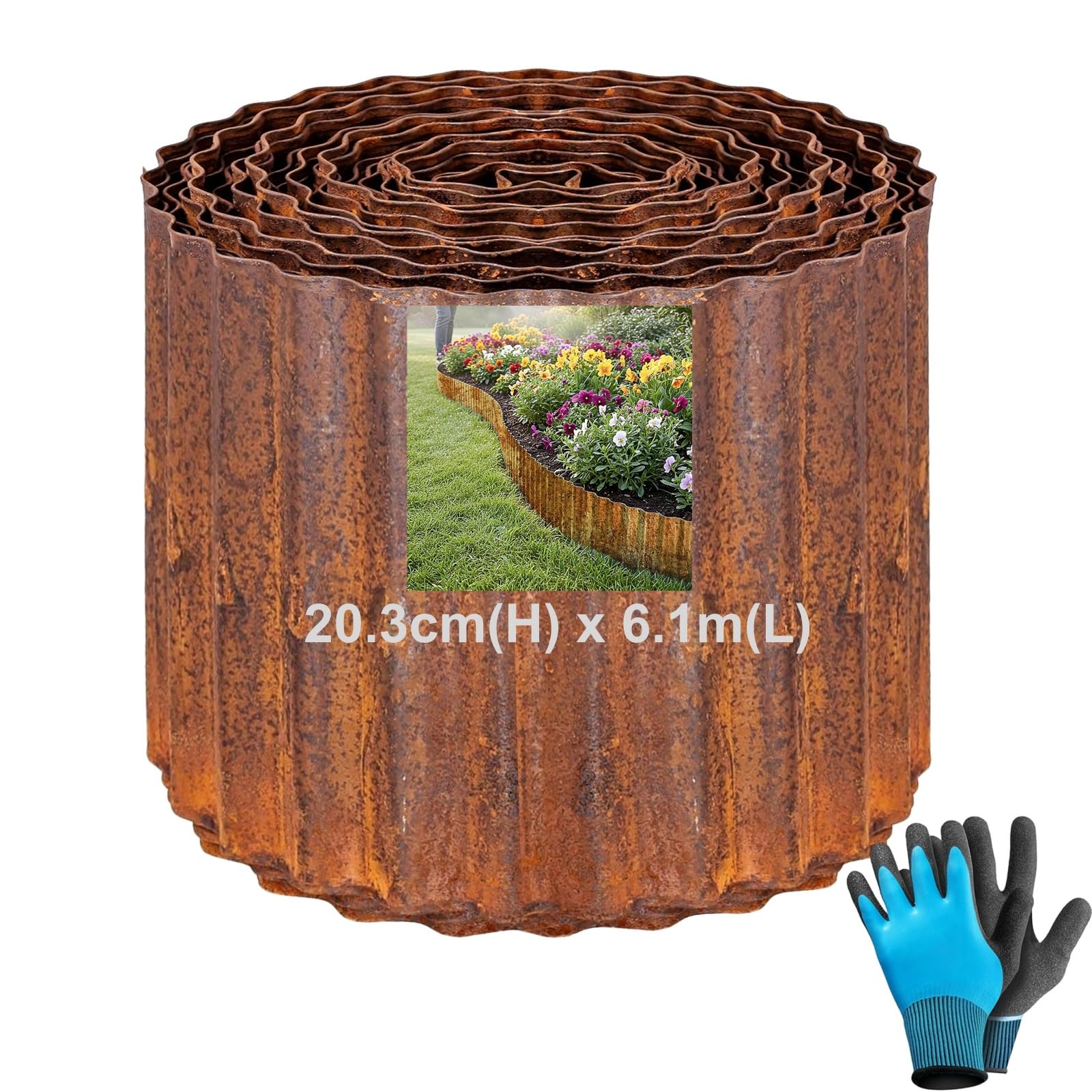 Borde de césped de acero corten de 6,1 m, borde de césped de metal de 20,3 cm de alto, borde de bancal de metal, borde de parterres con óxido, fácil montaje – borde de parterres con óxido para macizos