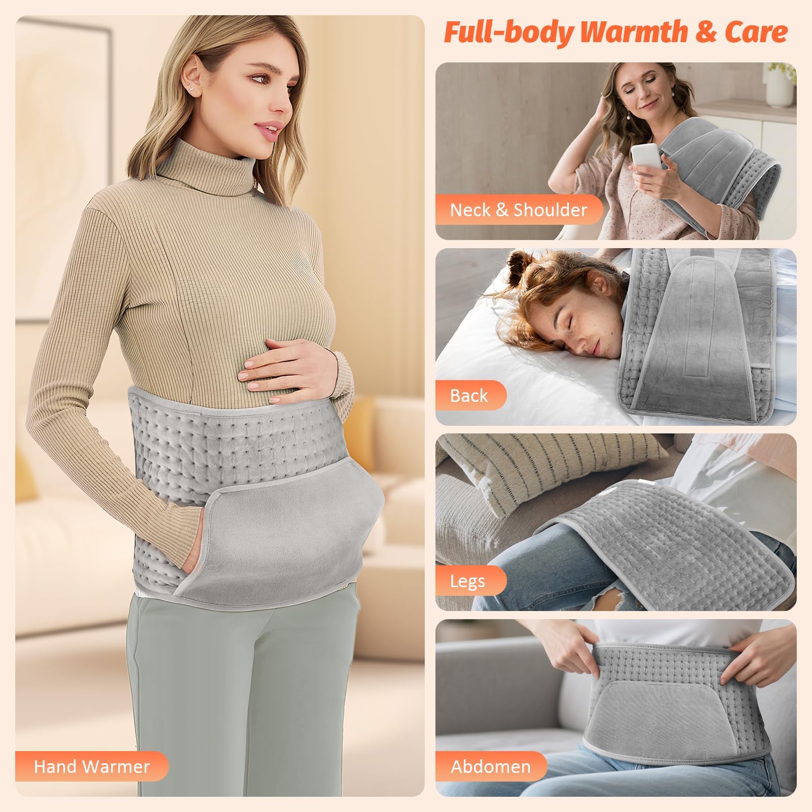 Coussin Chauffant Électrique Pour Dos, 10 Niveaux De Température, Lavable En Machine, Arrêt Automatique 1-6h, Peluche Douce, 38-60°C